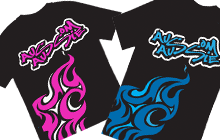 aussom tshirts blue and pink flame designs